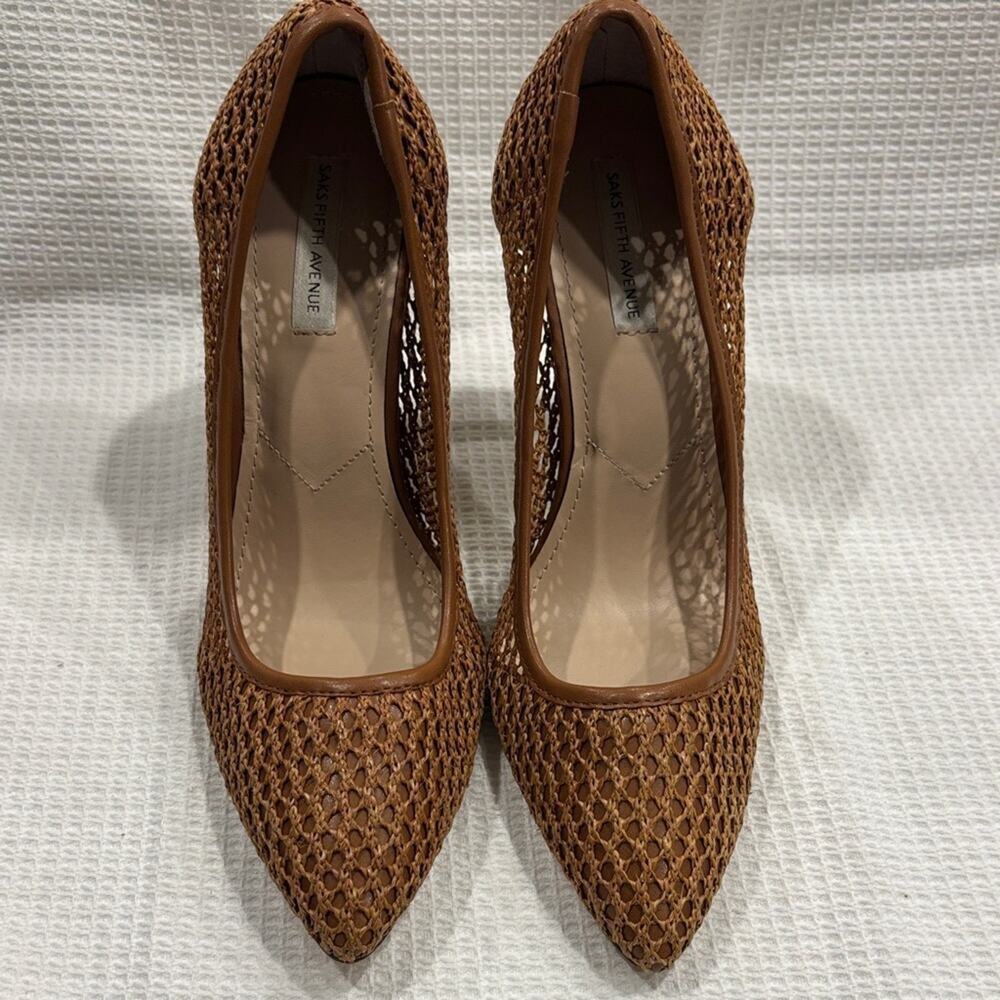 Saks Fifth Avenue Phrase Brown Mesh Women's Heels Shoes Office Workwear Size 9.5